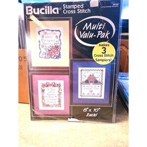 Vtg Bucilla Stamped Cross Stitch Multi pak "Loving Sayings" Samplers NIP 64188